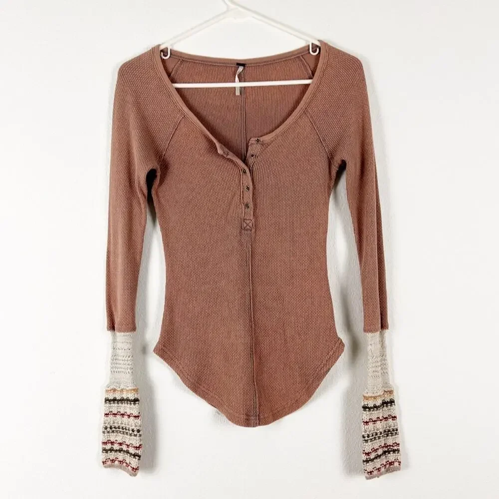 Free People Alpine Cuffed Ski Lodge Thermal Henley Top Size XS